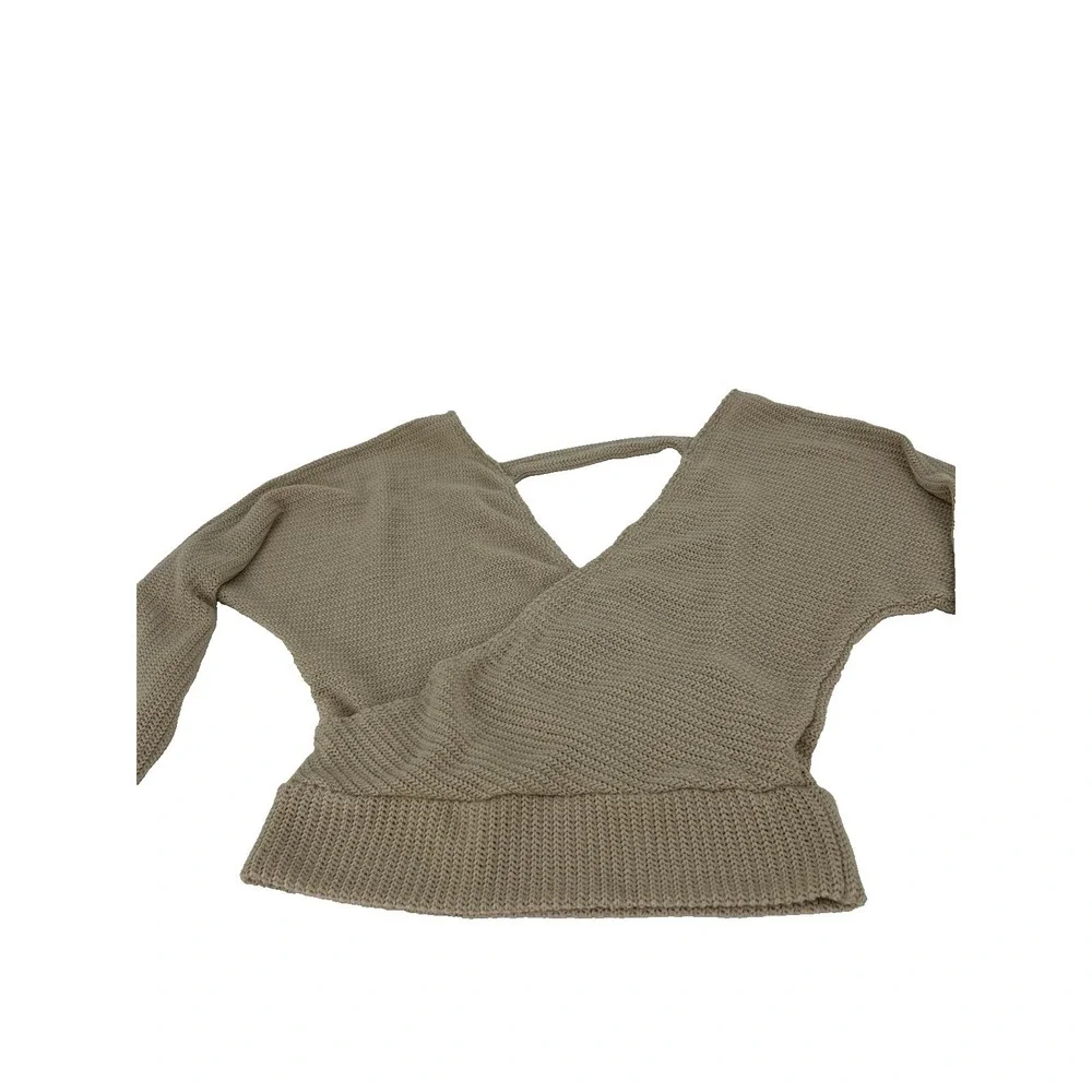 Windsor Womens Tan‎ Knit Surplice Wrap V-Neck Open Back Sweater T3205 Medium